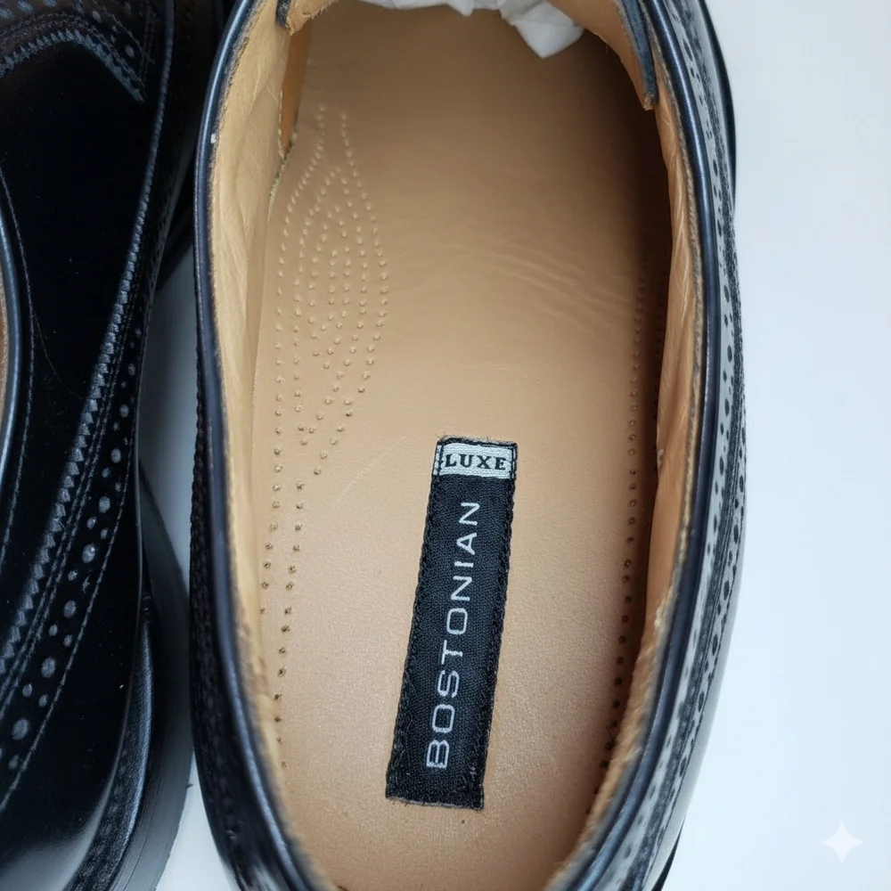 Bostonian Luxe Men's 12 NEW Shoes Black Leather Oxford Wingtips Formal Classic